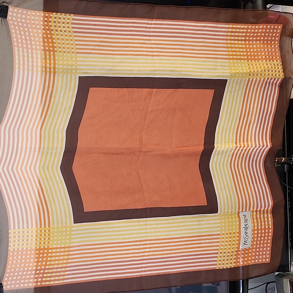 Authentic Yves Saint Laurent Striped Silk Scarf